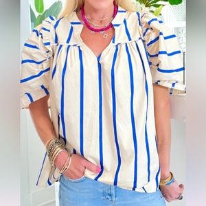 entro blue & ivory striped top | size Medium